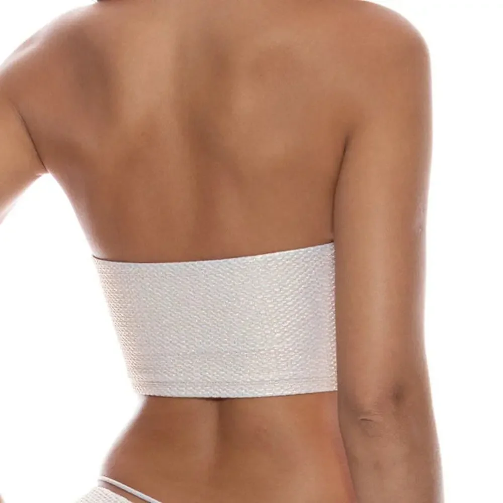 Luli Fama Luminous Double Loop Bandeau Crop Top - Gold NWT